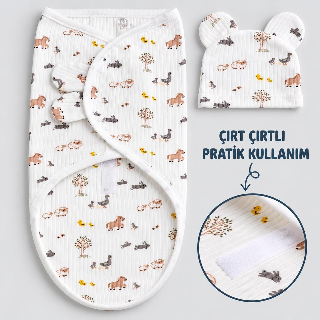 Şapkalı Cırt Detaylı Hazır Kundak