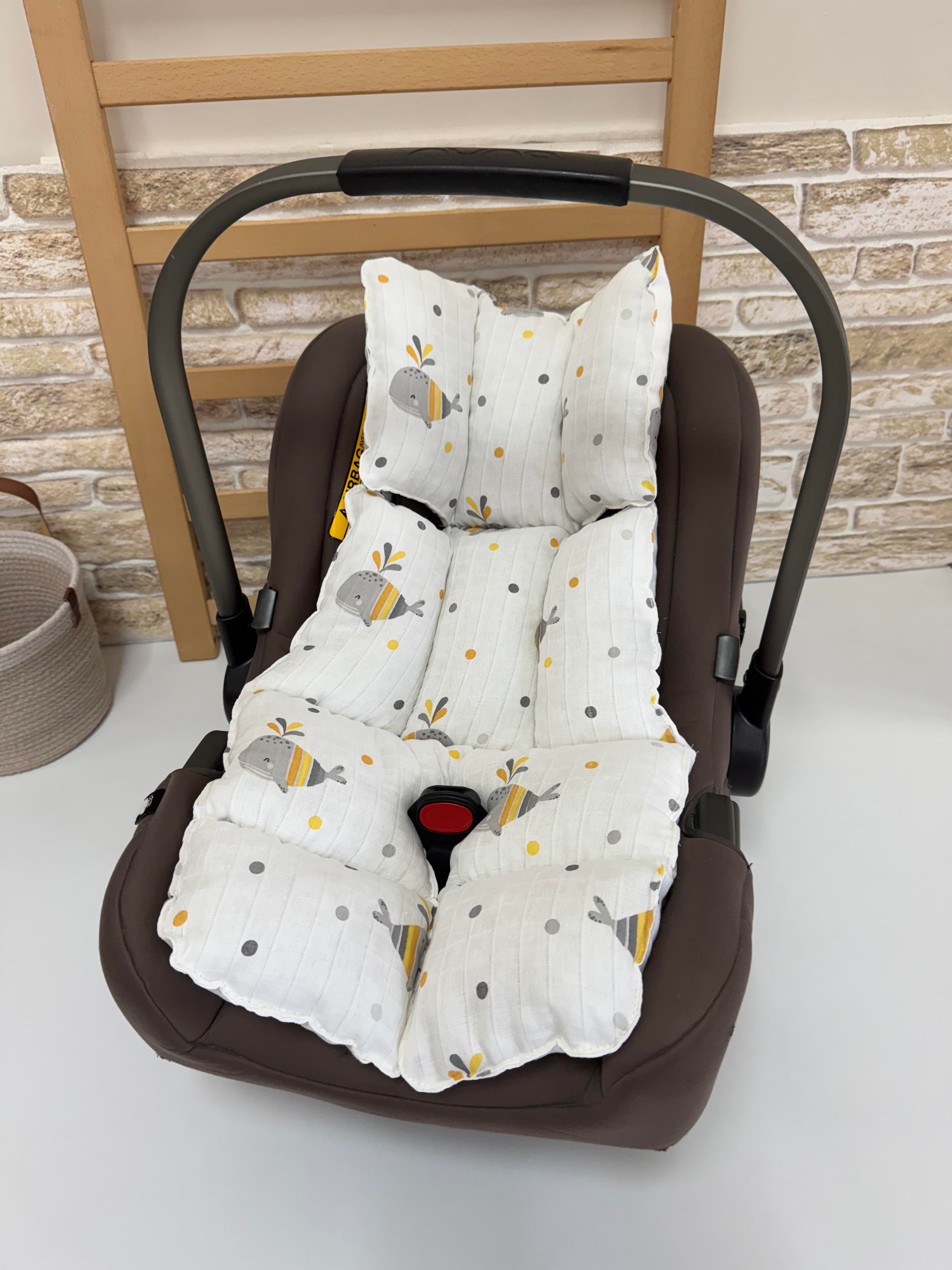 Sarı Pikeli Müslin Balık Desen Çift Taraflı 5 Parça Puset Örtüsü Seti