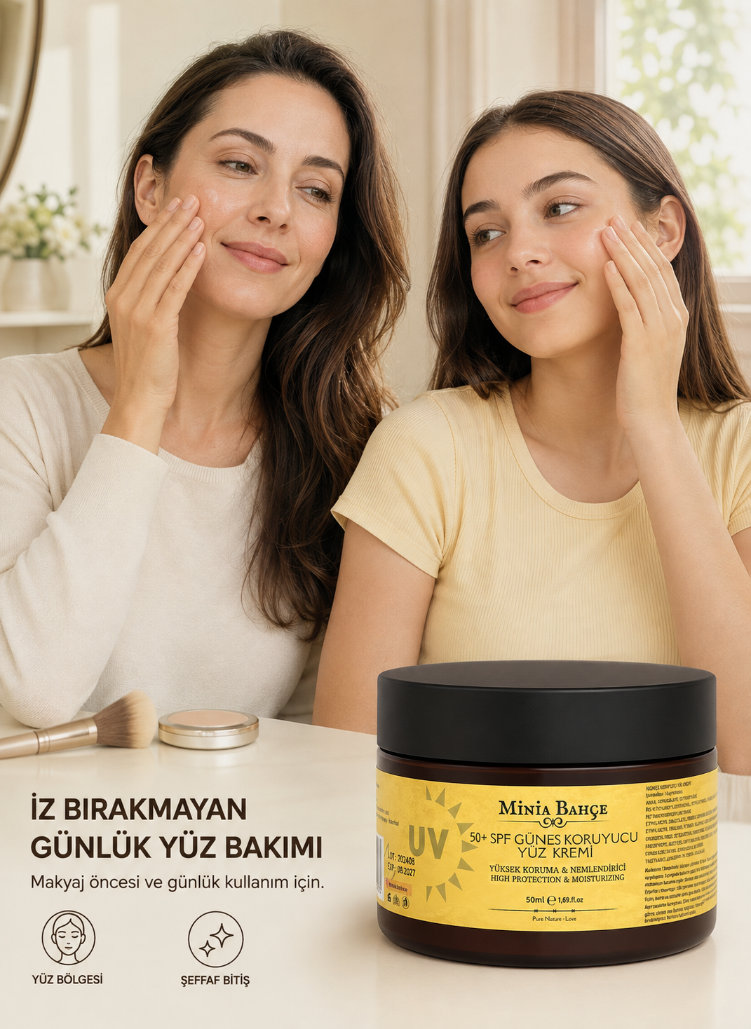 50 SPF Güneş Koruyucu Yüz  Kremi - 50 ml | %100 Doğal Filtreli