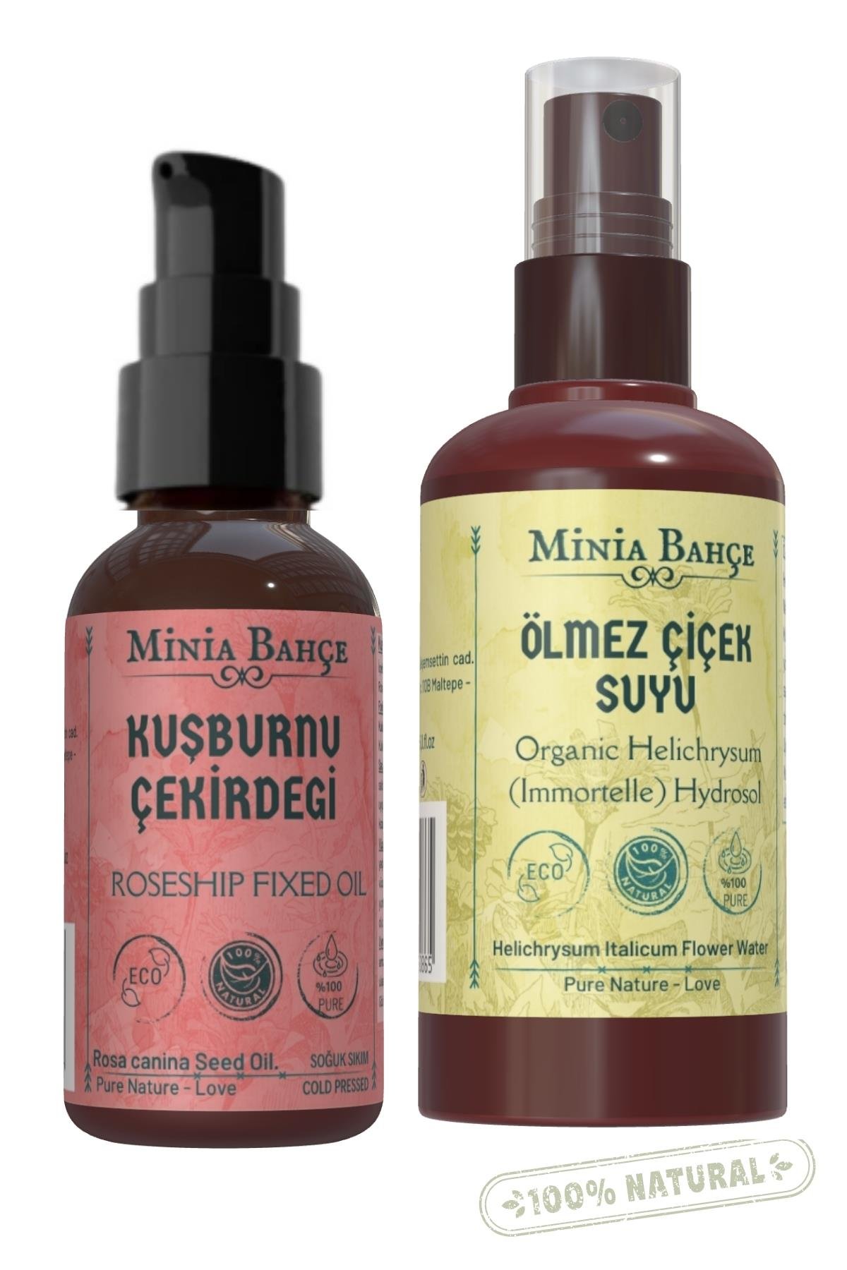 50ml Soğuk Sıkım Kuşburnu Çekirdeği Yağı, Ölmez Çiçek Suyu 150ml %100 Saf