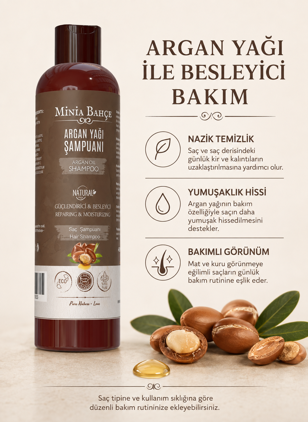 Argan Yağı Özlü Saç Şampuanı - 400 ml | Sülfatsız Saç Bakımı ve Onarım