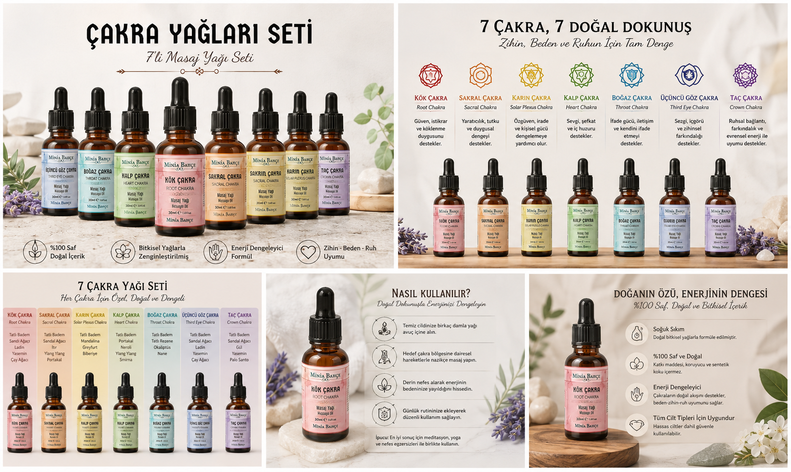 Aromaterapi 7 Çakra Masaj Yağı Seti | %100 Saf ve Doğal 210ml