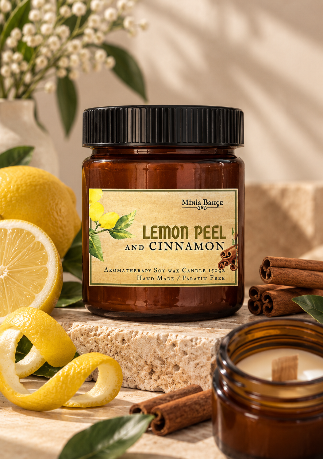 Aromaterapi Soya Mum, Limon Kabuğu Uçucu Yağı-tarçın Kabuğu Uçucu Yağı, 150gr