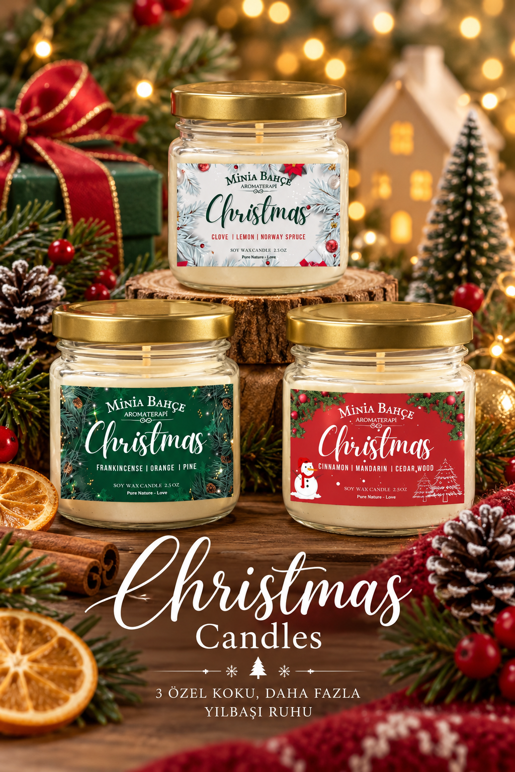 Aromaterapi Soya Mum Seti - Yeni Yıl Özel (Christmas), 75 gr x 3 Adet