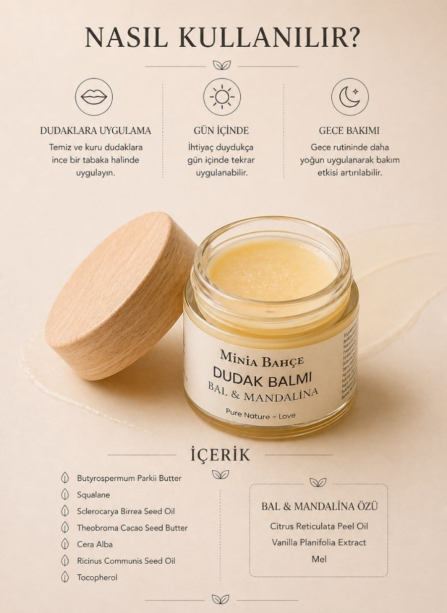 Bal & Mandalina Dudak Balmı – Doğal Nemlendirici Dudak Bakımı 10 ml