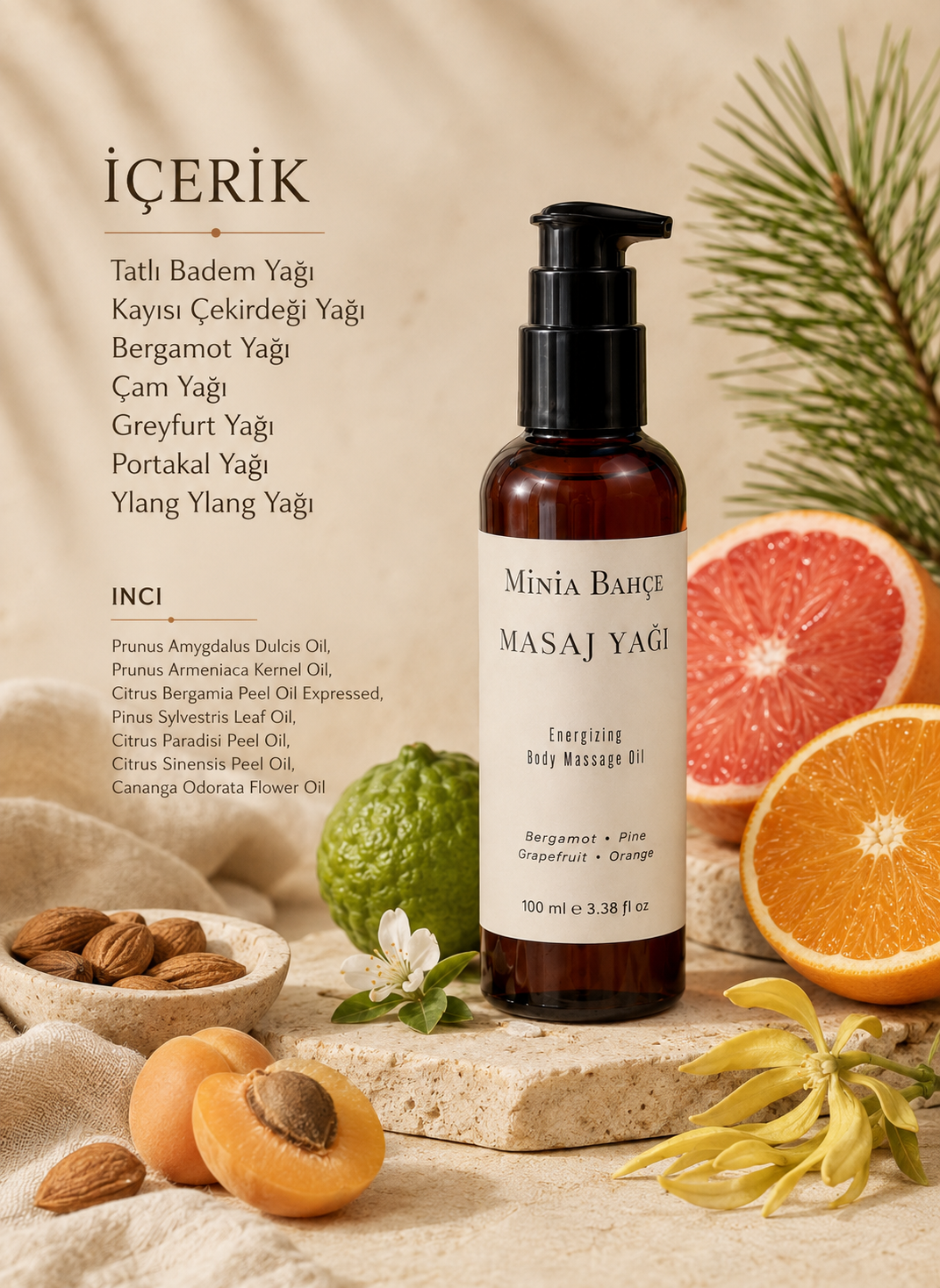 Bergamot Aromaterapi Masaj Yağı 100 ml | Çam, Greyfurt ve Portakal