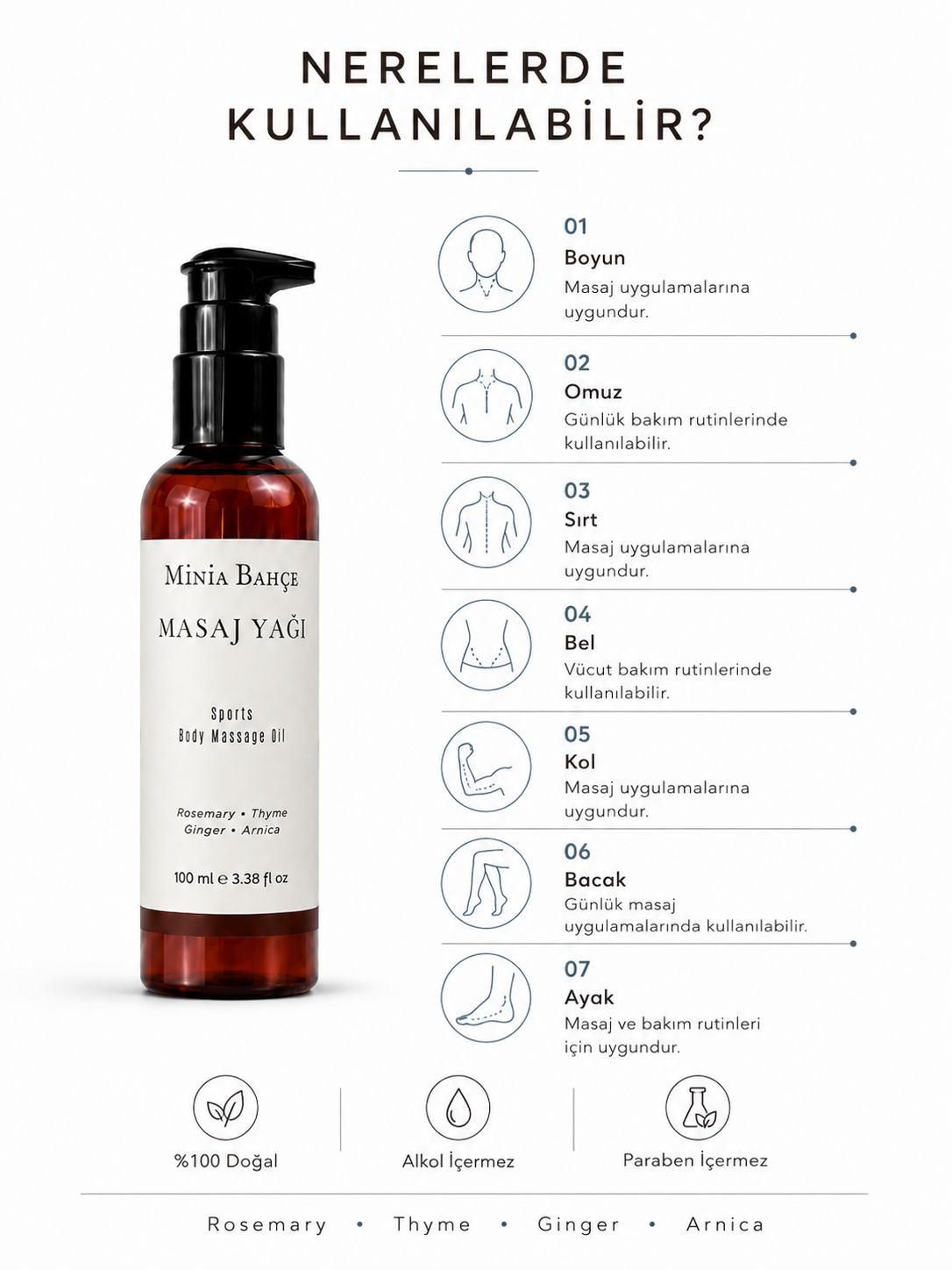 Biberiye Aromaterapi Masaj Yağı 100 ml | Kekik ve Zencefil