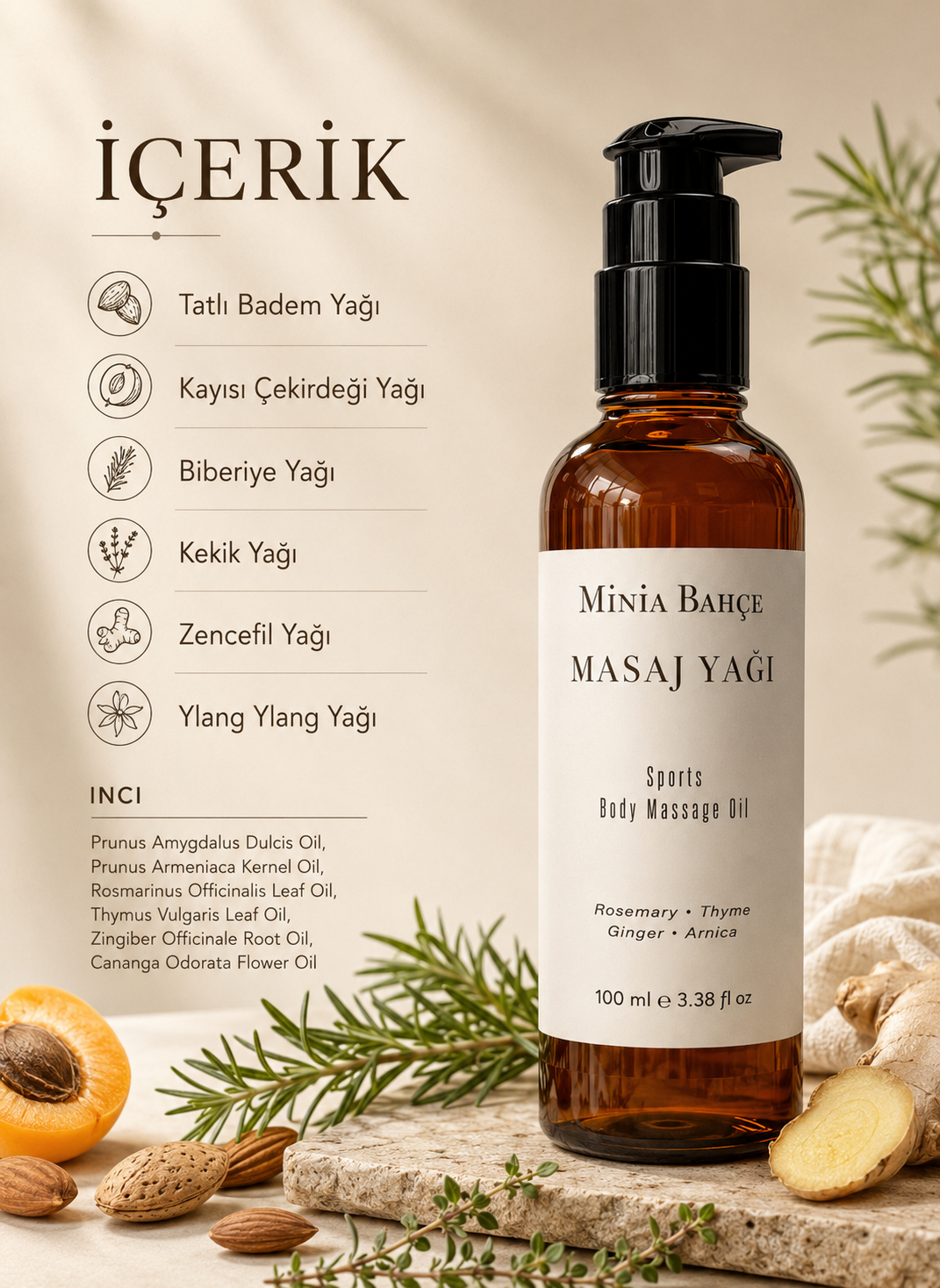 Biberiye Aromaterapi Masaj Yağı 100 ml | Kekik ve Zencefil