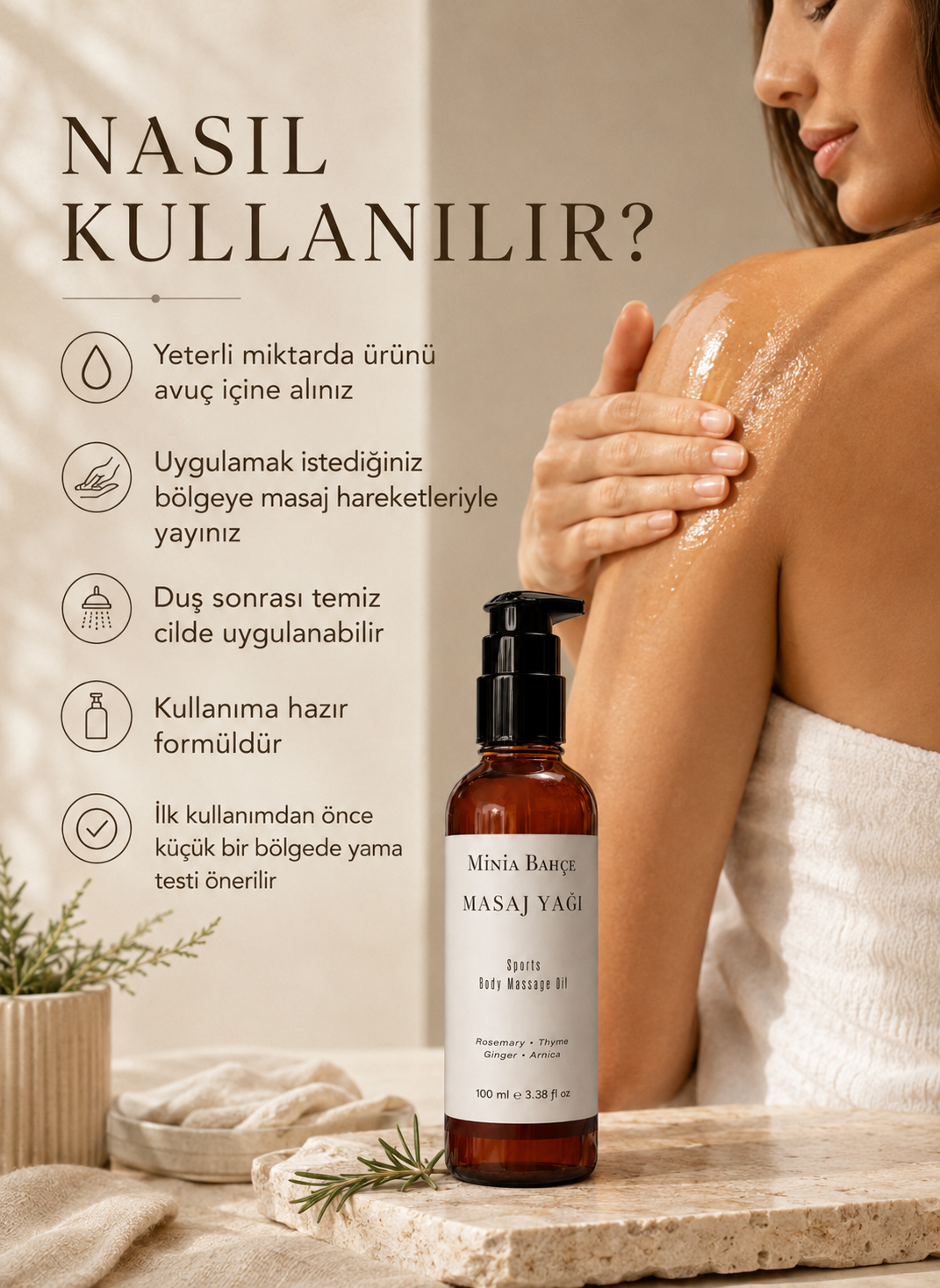 Biberiye Aromaterapi Masaj Yağı 100 ml | Kekik ve Zencefil
