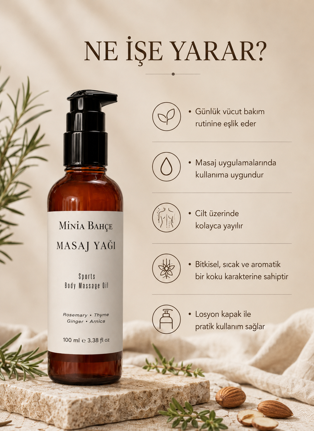 Biberiye Aromaterapi Masaj Yağı 100 ml | Kekik ve Zencefil