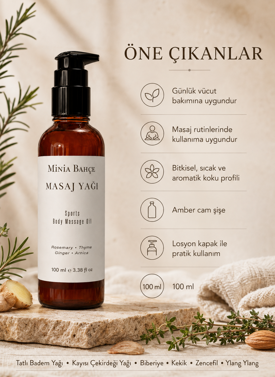 Biberiye Aromaterapi Masaj Yağı 100 ml | Kekik ve Zencefil
