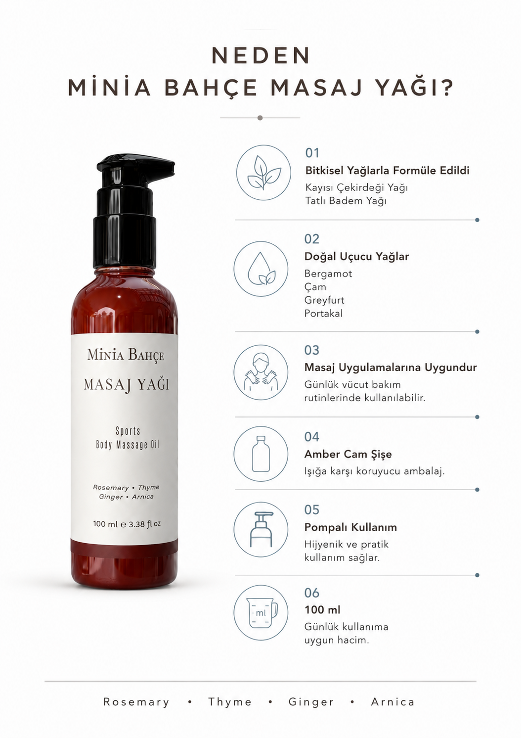 Biberiye Aromaterapi Masaj Yağı 100 ml | Kekik ve Zencefil