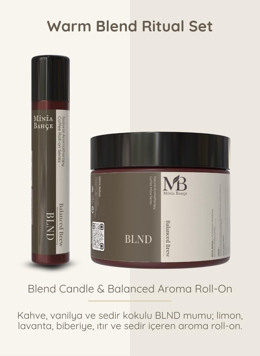 BLND Ritüel İkili Set – BLND Soy Wax Mum (100 g) + Balanced Aroma Roll (10 ml)