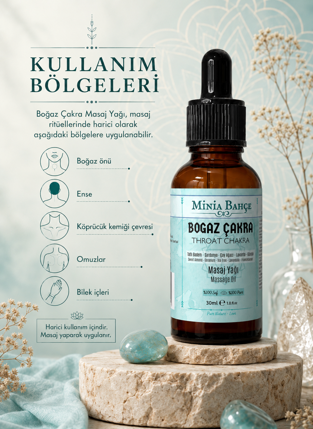 Boğaz Çakra Masaj Yağı - Throat Chakra Oil, 30ml | %100 Saf ve Doğal
