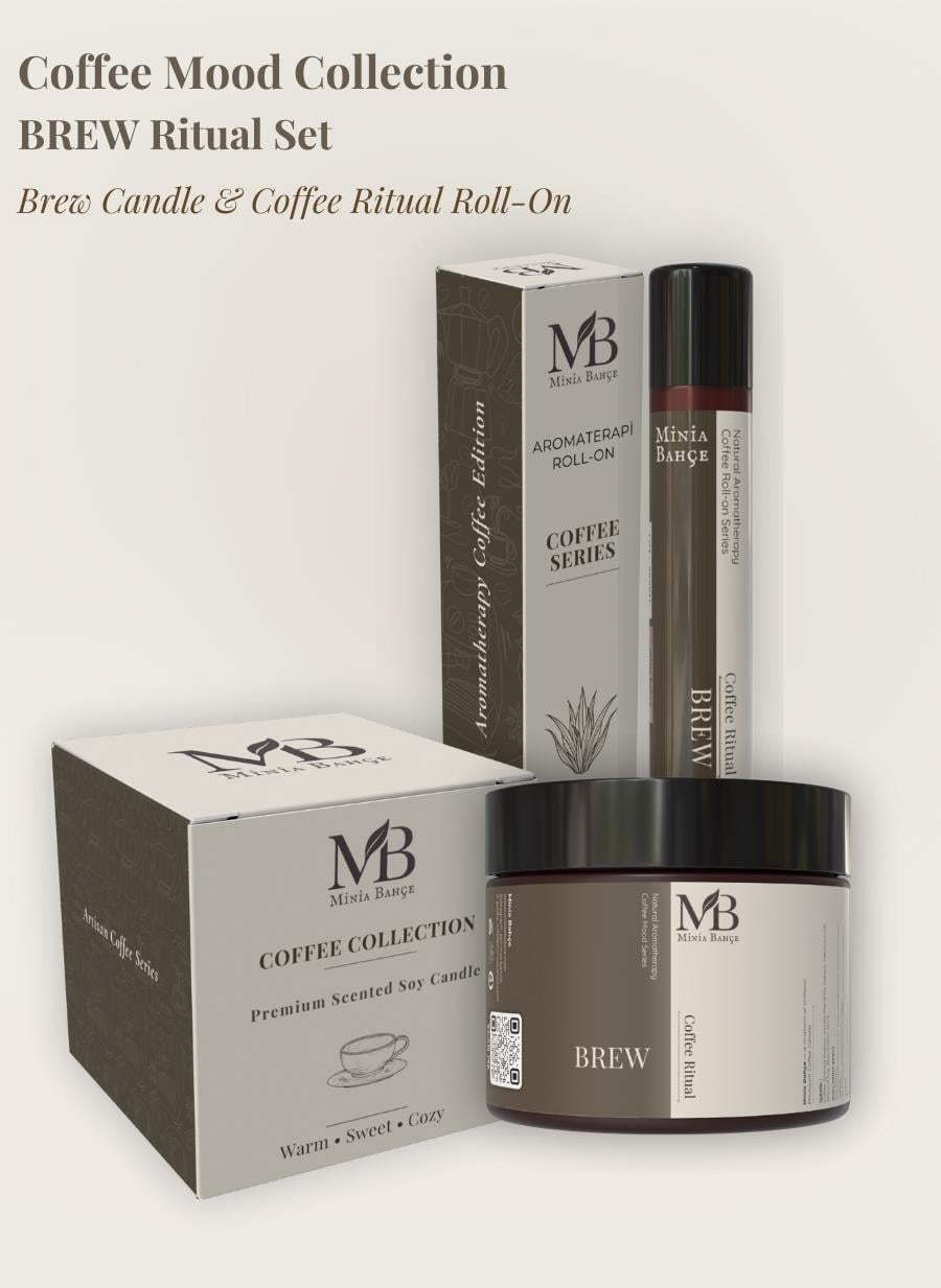 Brew Ritüel İkili Set – Brew Soy Wax Mum (100 g) + Brew Aroma Roll (10 ml)