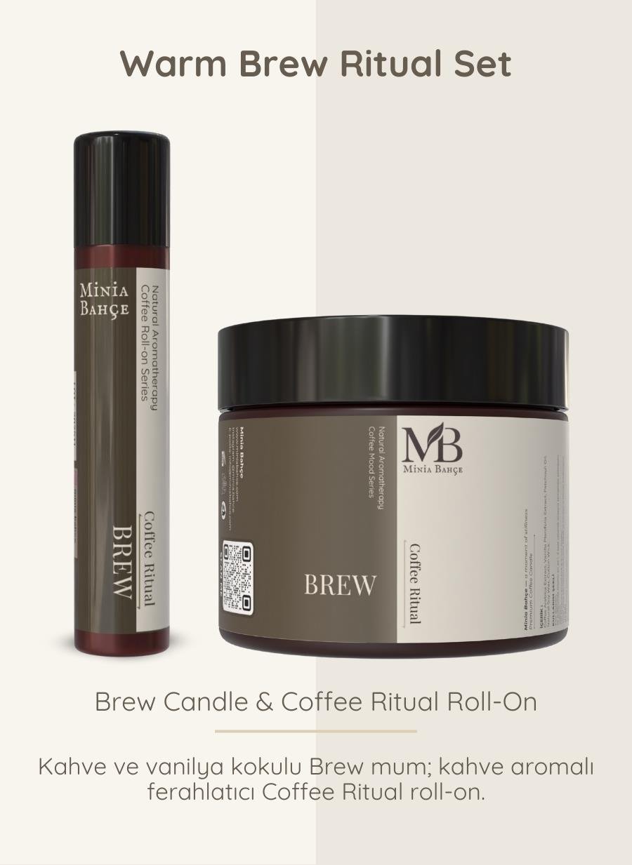Brew Ritüel İkili Set – Brew Soy Wax Mum (100 g) + Brew Aroma Roll (10 ml)