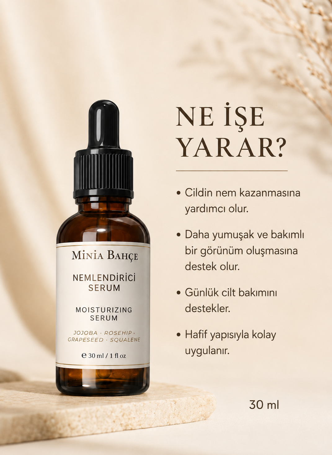 Cilt Nemlendirici Serum – 30 ml | Bitkisel Yağlarla Günlük Yüz Bakımı