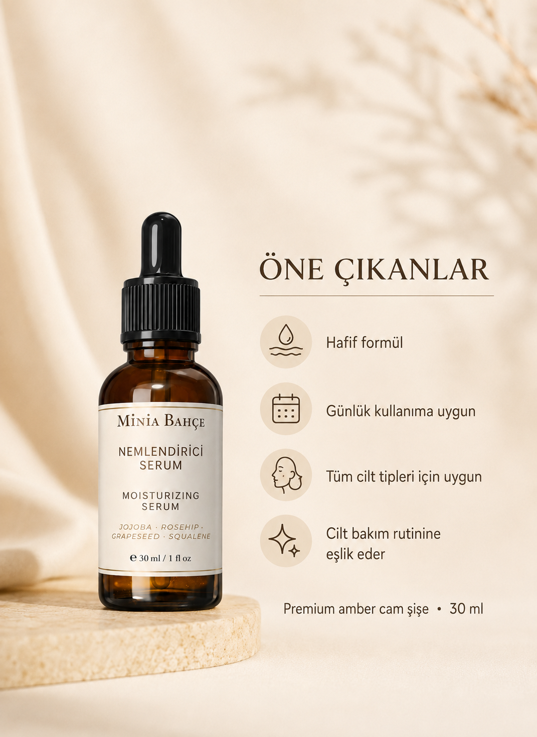 Cilt Nemlendirici Serum – 30 ml | Bitkisel Yağlarla Günlük Yüz Bakımı