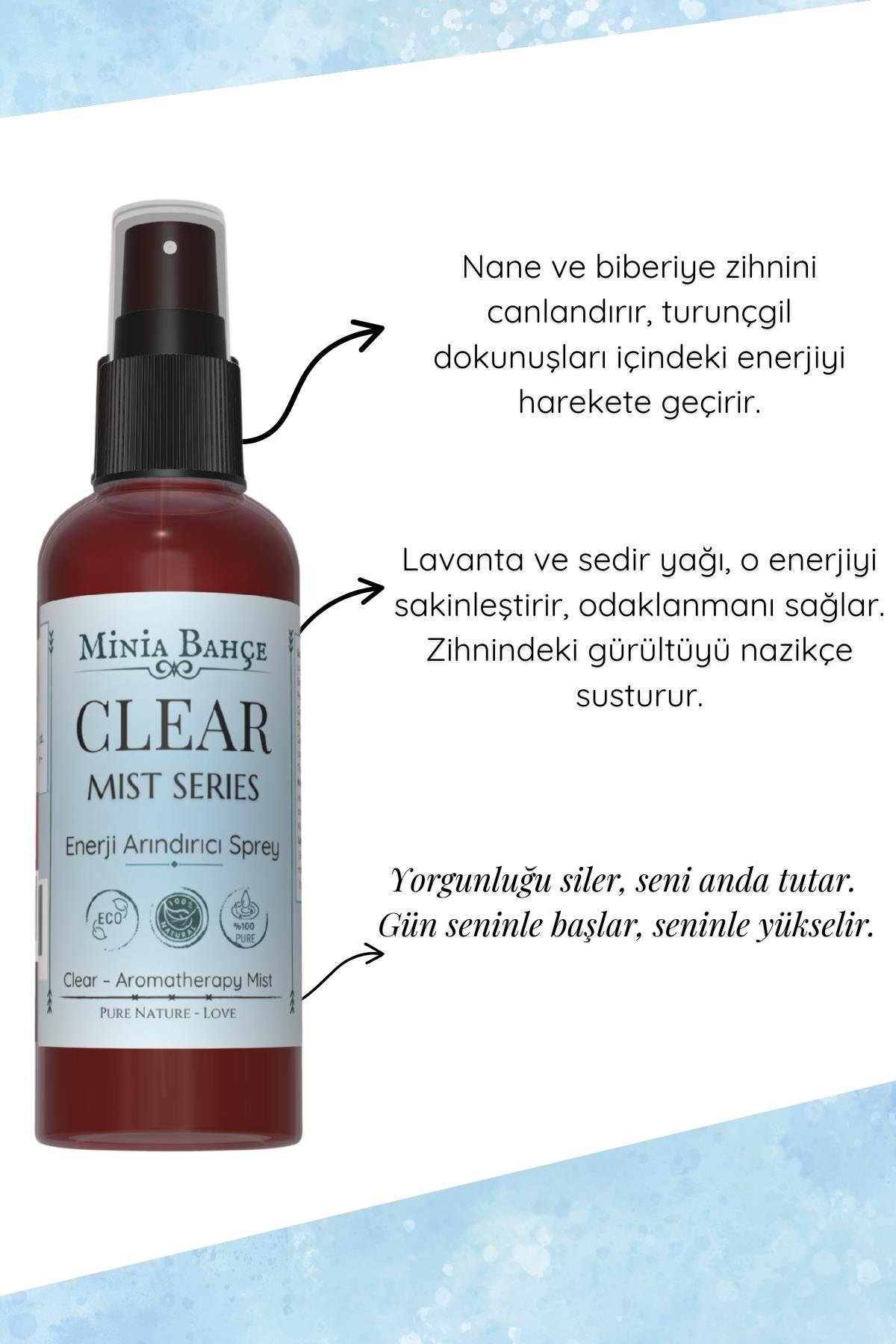 CLEAR Mist – Lavanta, Paçuli ve Sedir Yağlı Arındırıcı Aromaterapi Vücut Spreyi (100 ml)