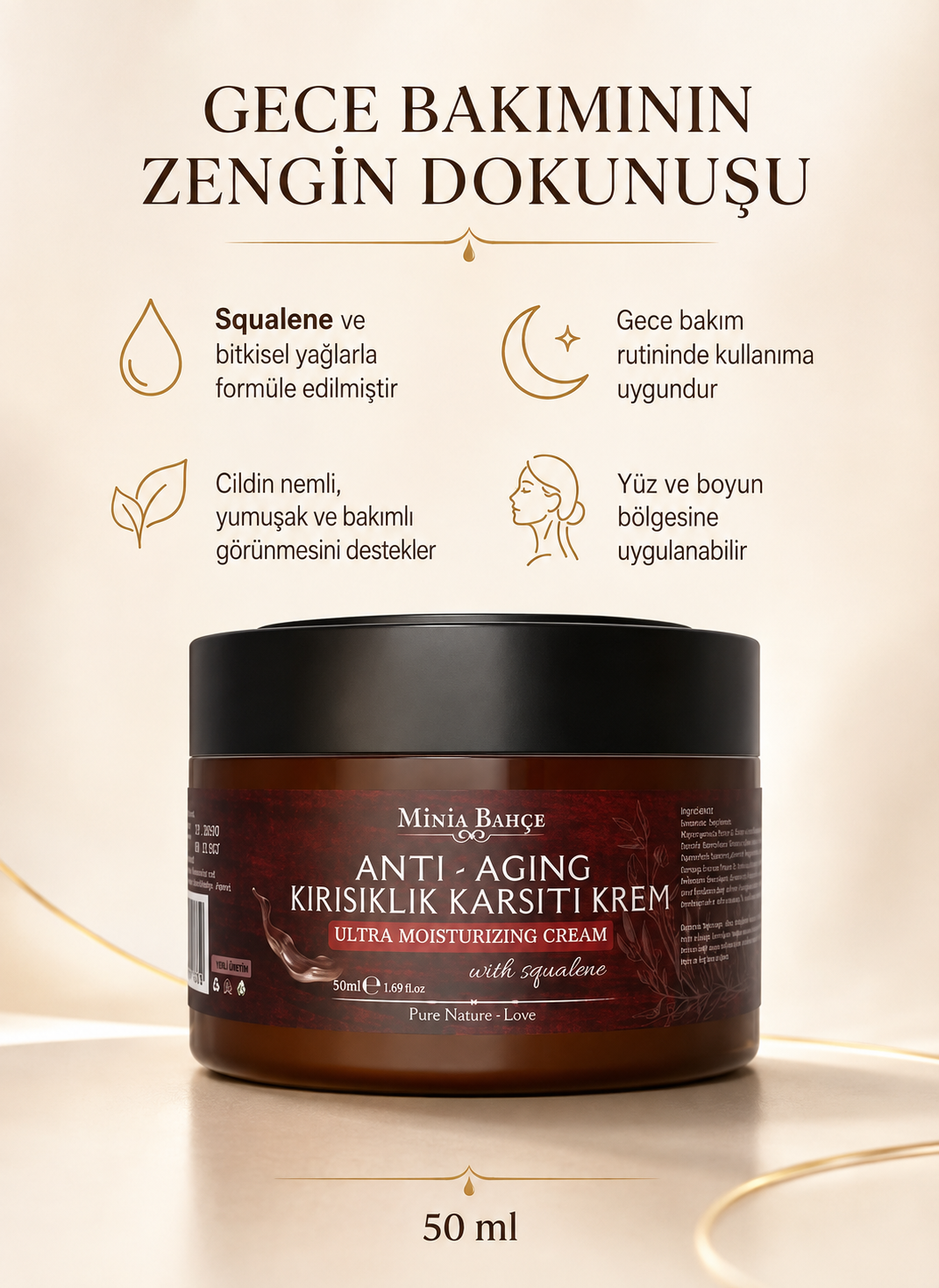 Doğal Anti-Age Kırışıklık Karşıtı Krem – %100 Doğal ve Saf, 50 ml