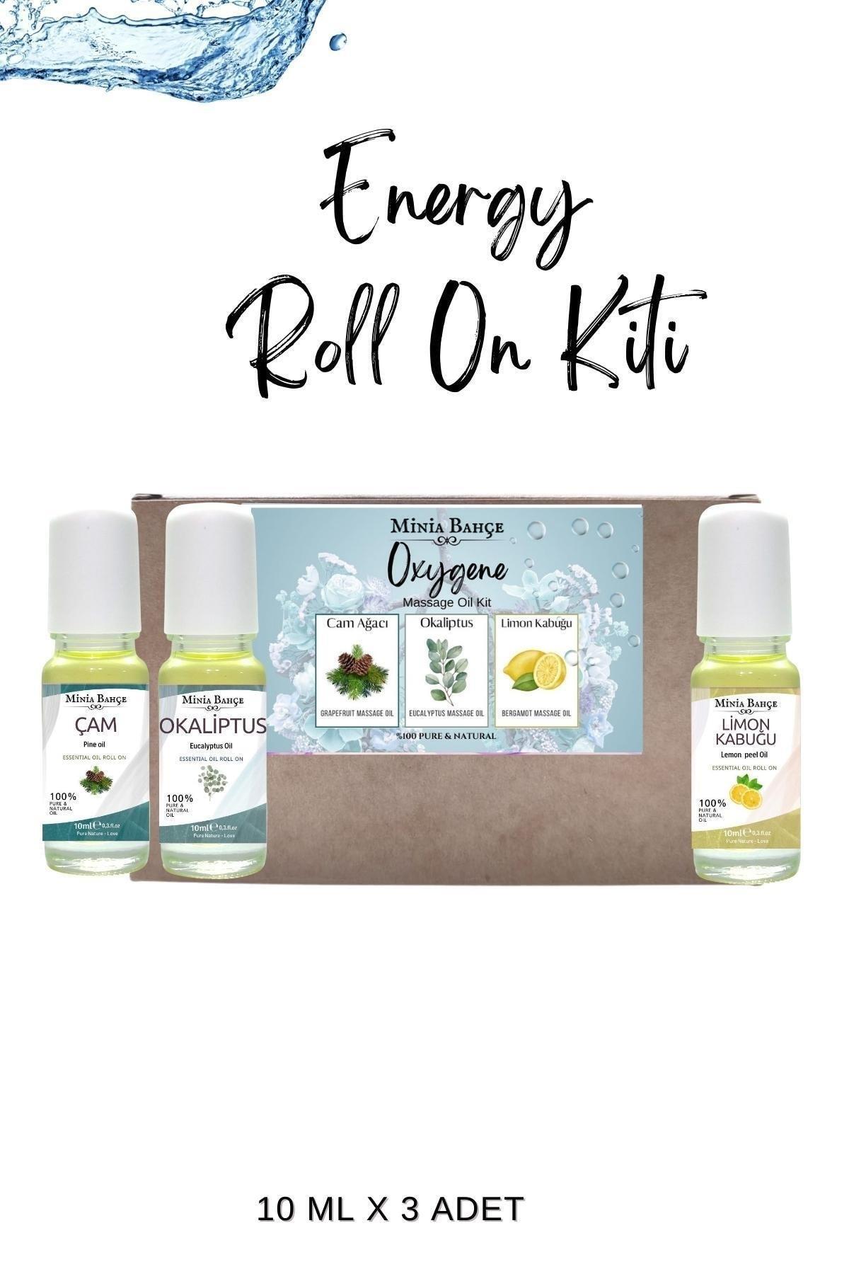 Doğal Roll on, Oksijen Seti, Çam ağacı, Okaliptus ve Lİmon Kabuğu Uçucu Yağı, 10ml x 3