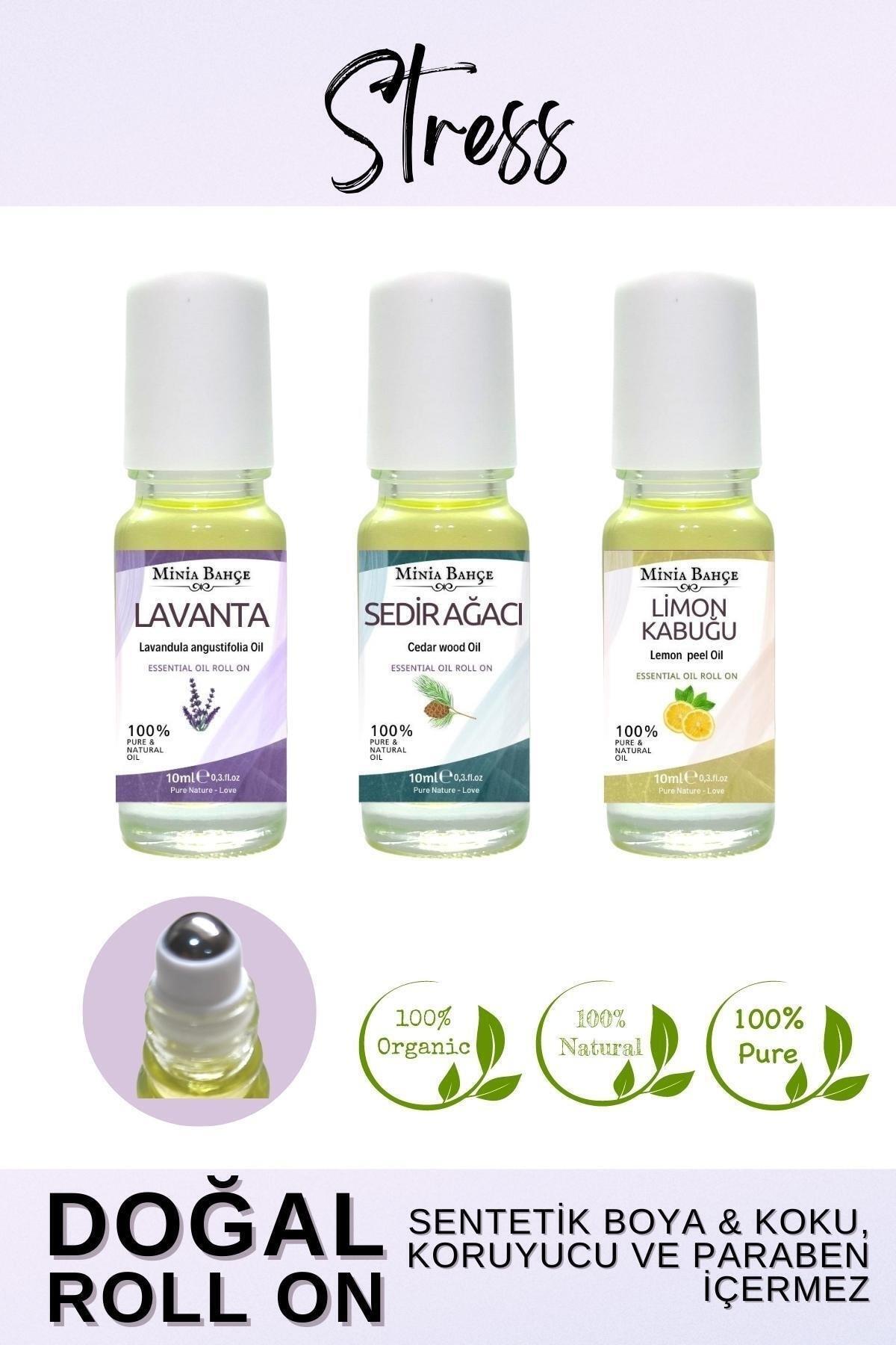 Doğal Roll on, Stres Seti, Lavanta, Sedir Ağacı, Limon Kabuğu Uçucu Yağı, 10ml x 3