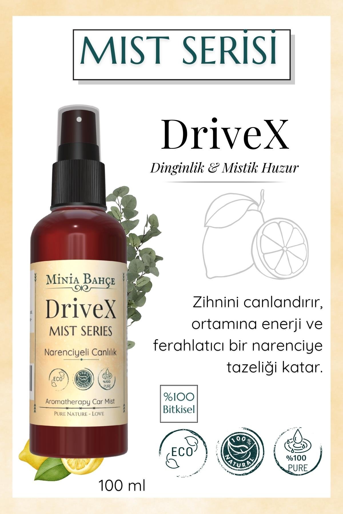 DriveX Mist – Greyfurt, Limon, Okaliptüs ve Nane Yağlı Enerji Veren Aromaterapi Vücut Spreyi (100 ml)
