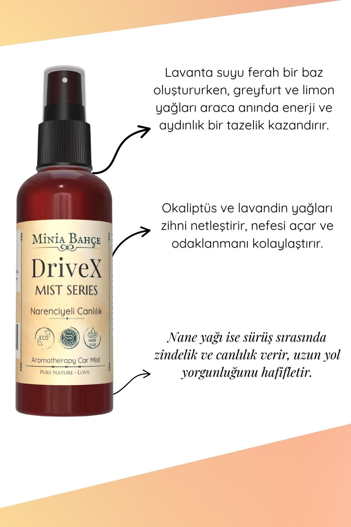 DriveX Mist – Greyfurt, Limon, Okaliptüs ve Nane Yağlı Enerji Veren Aromaterapi Vücut Spreyi (100 ml)