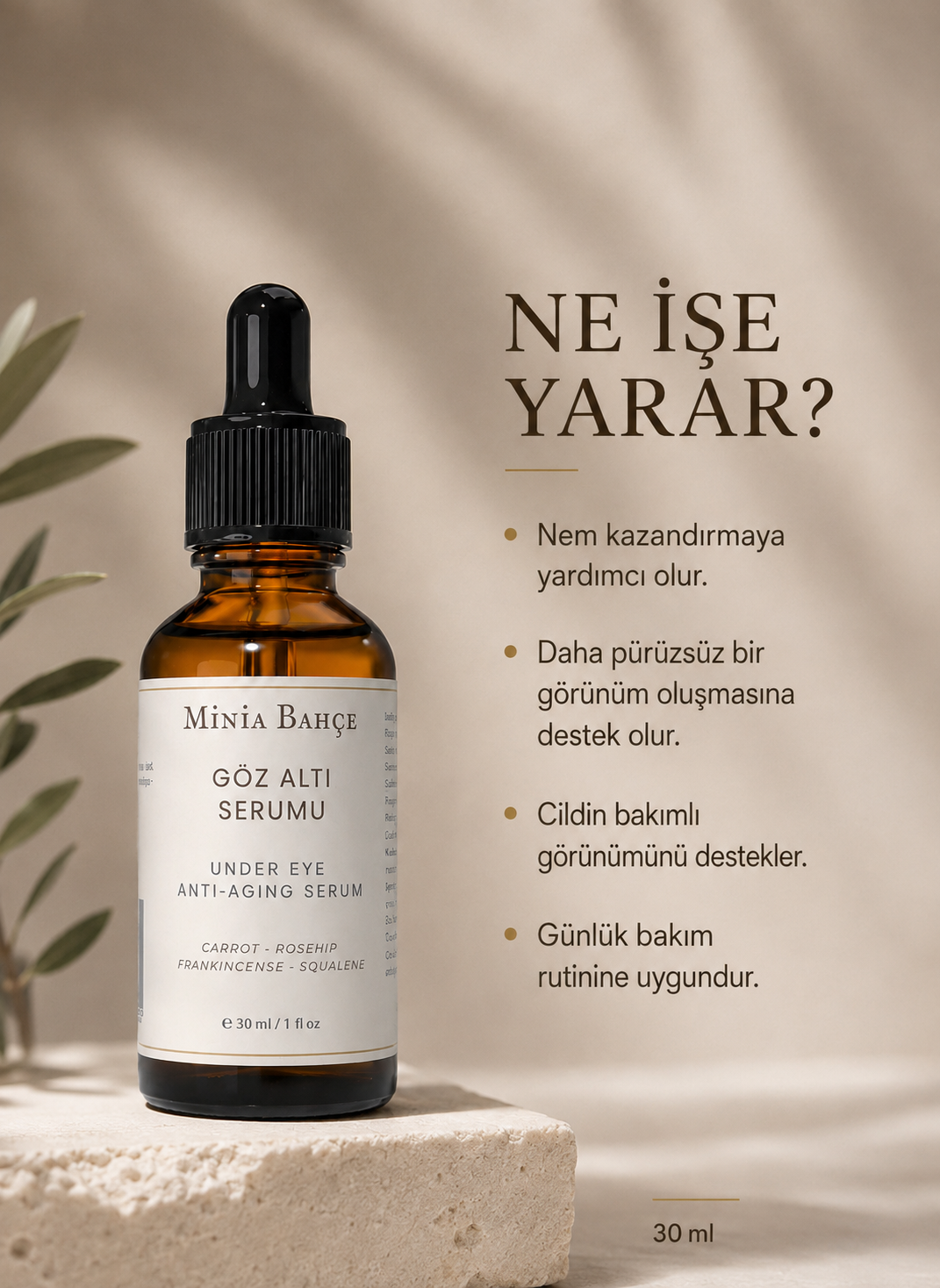 Göz Çevresi Bakım Serumu – 30 ml | Bitkisel Yağlarla Günlük Bakım