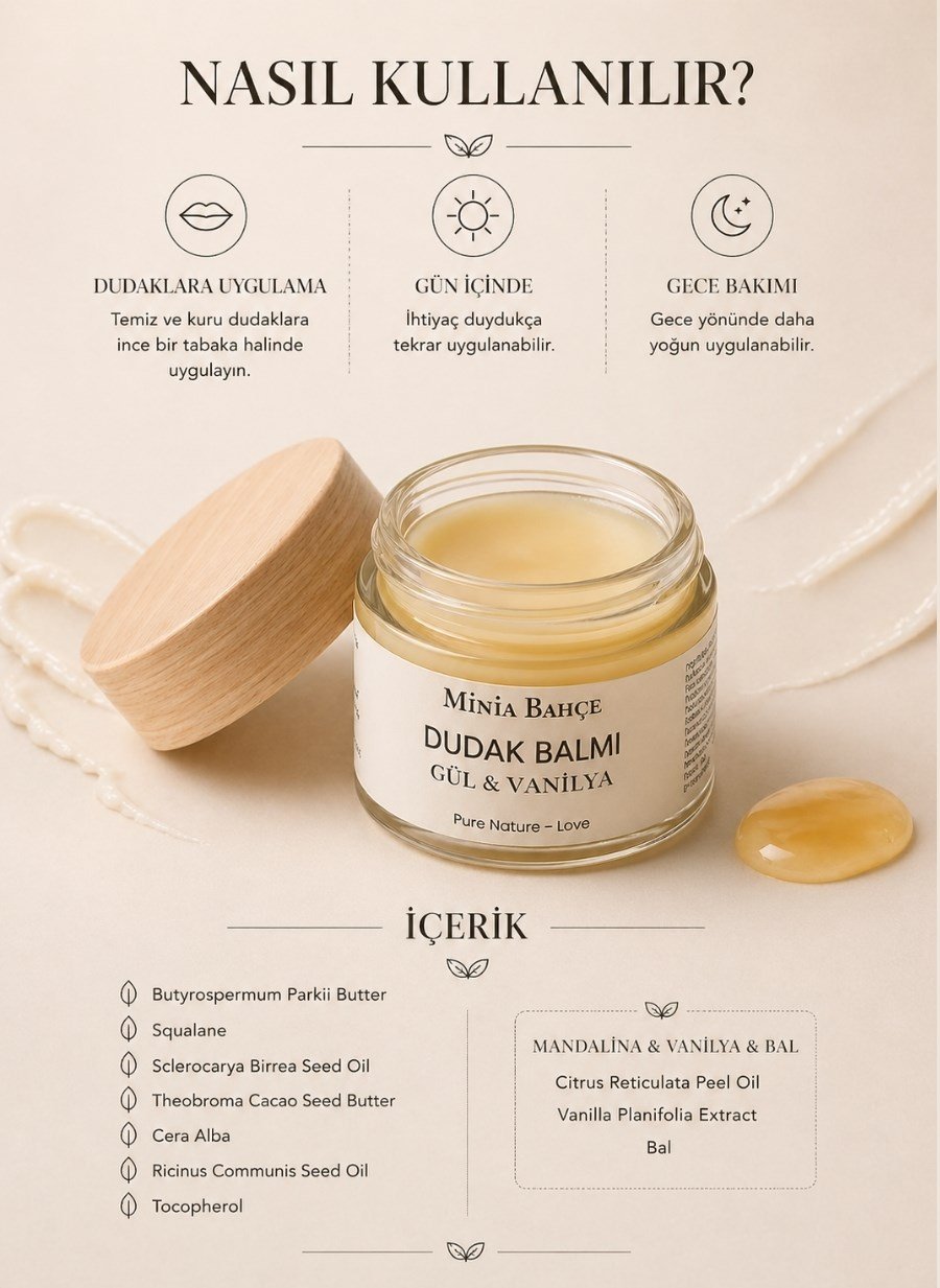 Gül & Vanilya Dudak Balmı – Doğal Nemlendirici ve Besleyici Dudak Bakımı 10 ml