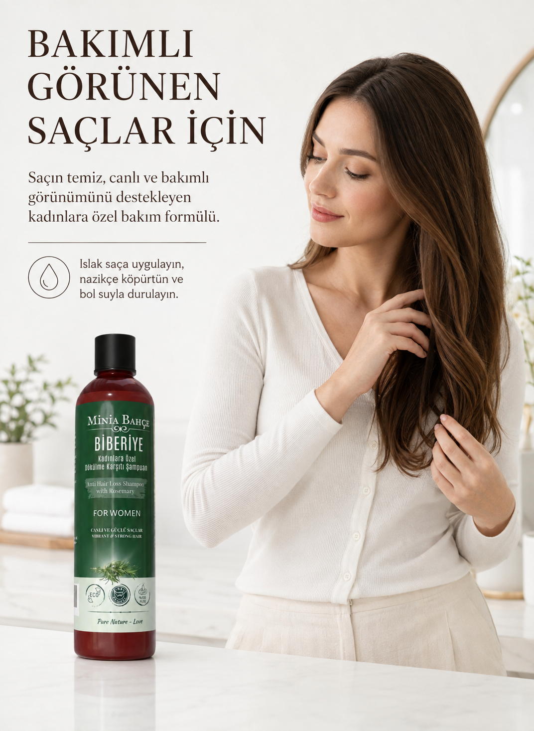Kadınlara Özel Doğal Şampuan – Biberiye & Bitkisel Özler | Dökülme Karşıtı ve Saç Güçlendirici – 400 ml