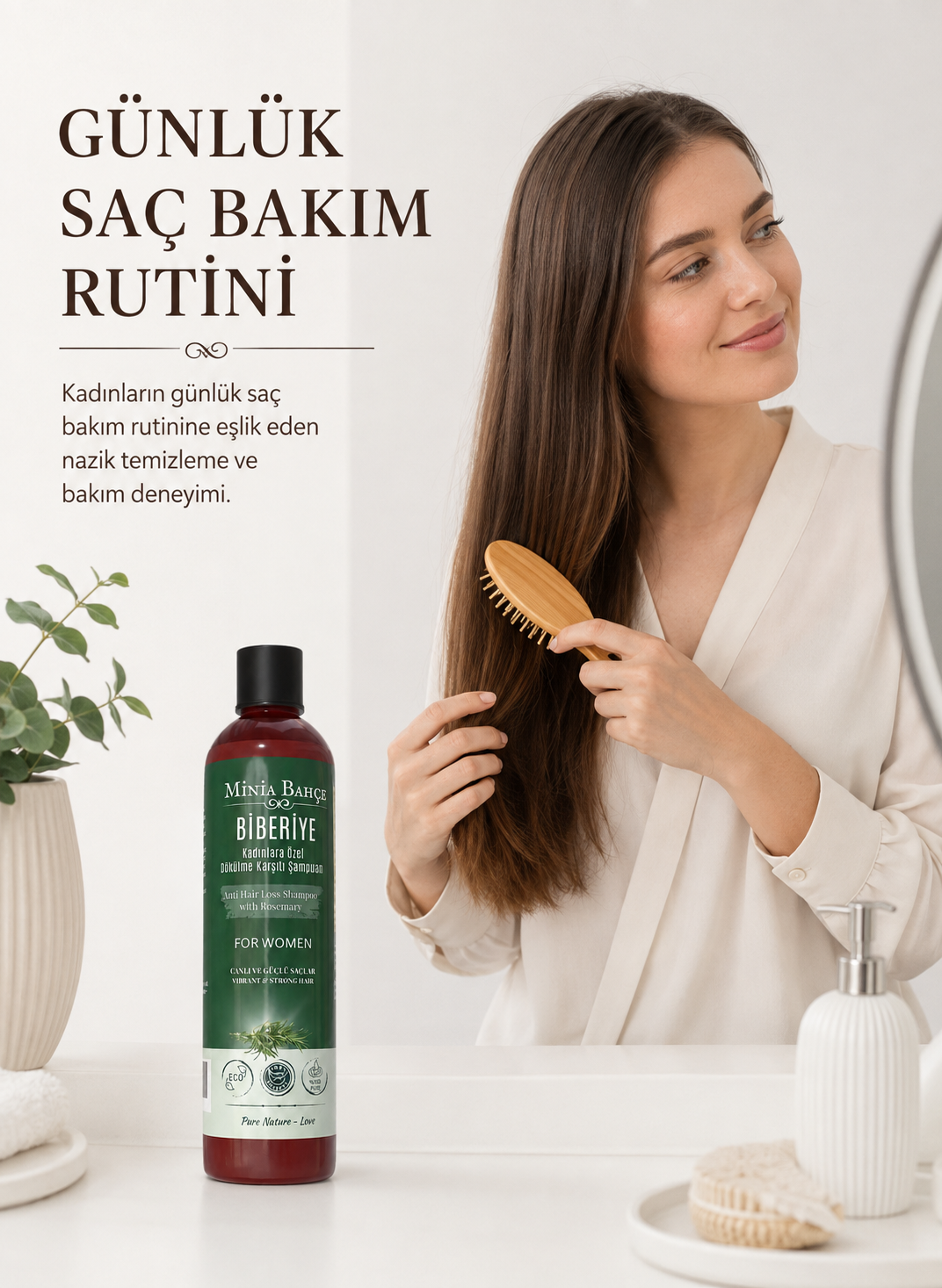 Kadınlara Özel Doğal Şampuan – Biberiye & Bitkisel Özler | Dökülme Karşıtı ve Saç Güçlendirici – 400 ml