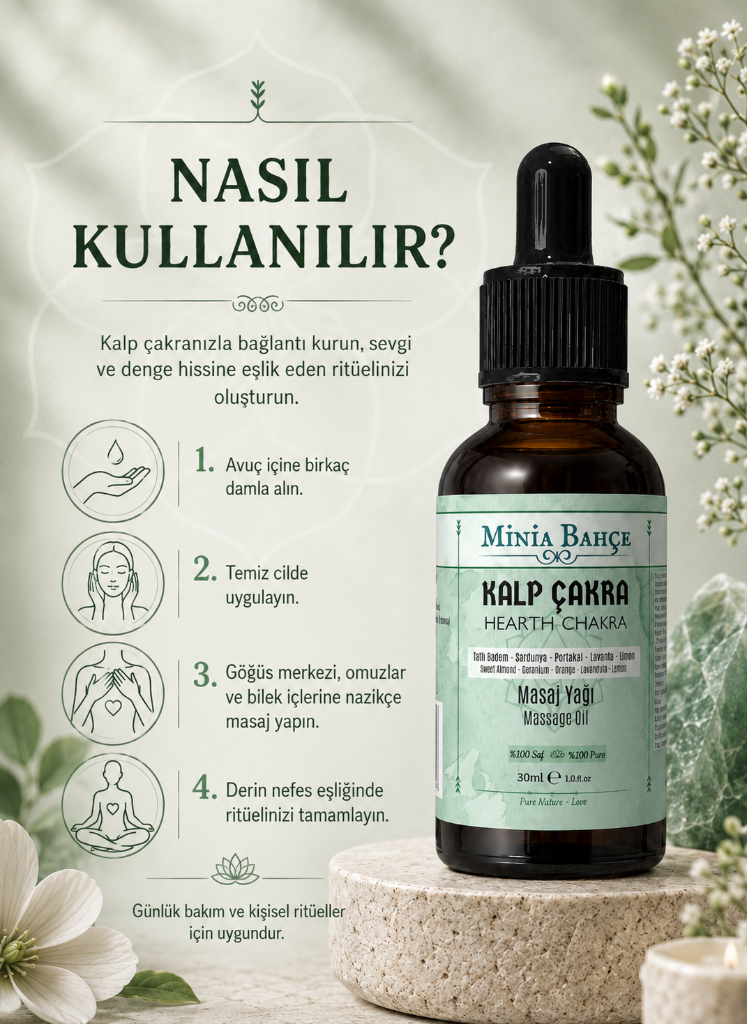 Kalp Çakra Masaj Yağı - Hearth Chakra Oil, 30ml | %100 Saf ve Doğal