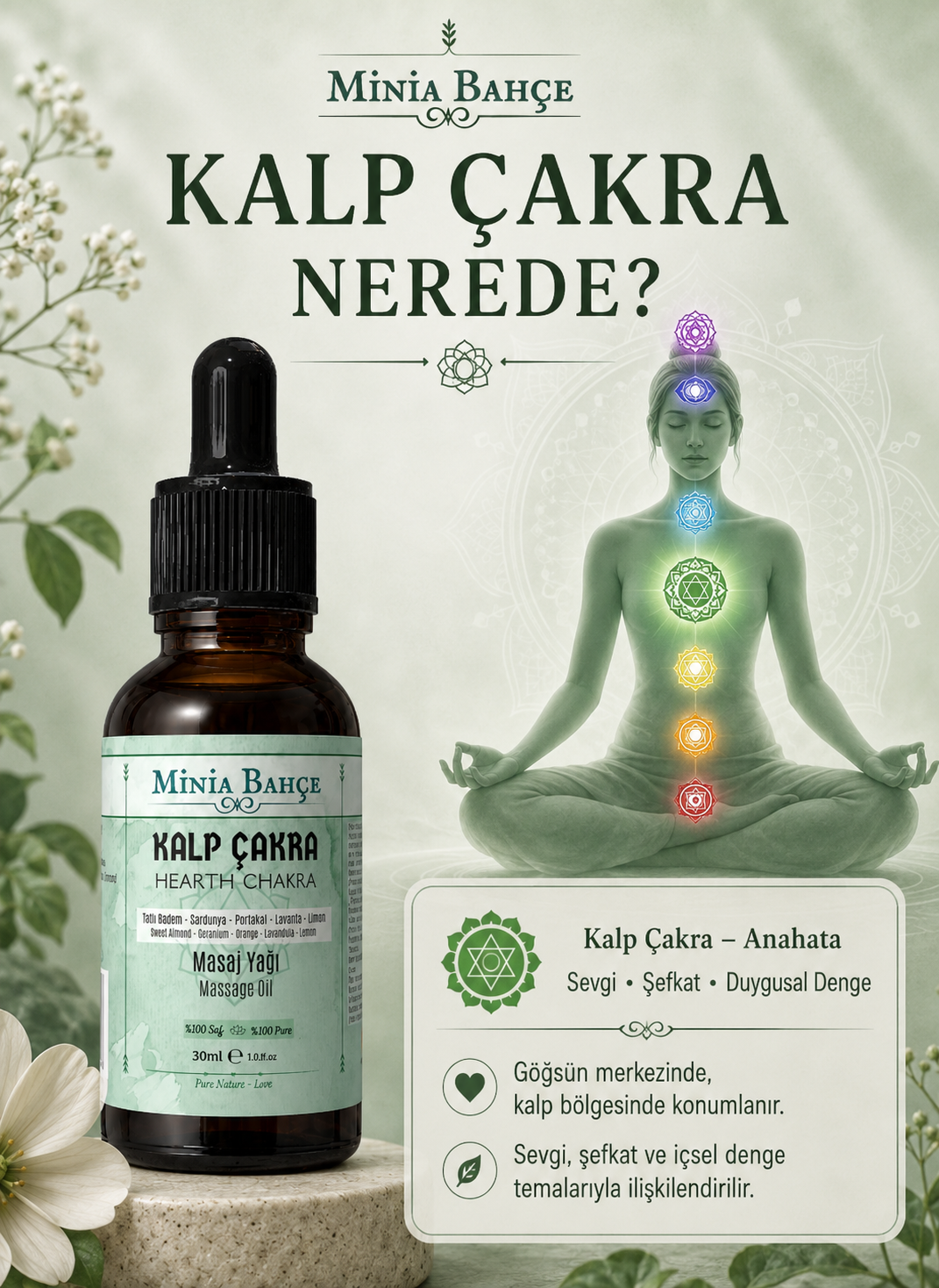 Kalp Çakra Masaj Yağı - Hearth Chakra Oil, 30ml | %100 Saf ve Doğal