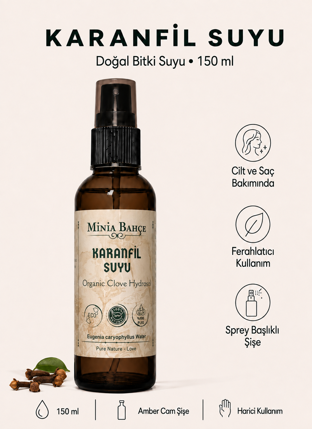 Karanfil Suyu - %100 Doğal Hidrosol, 150ml | Ferahlatıcı ve Rahatlatıcı Bakım