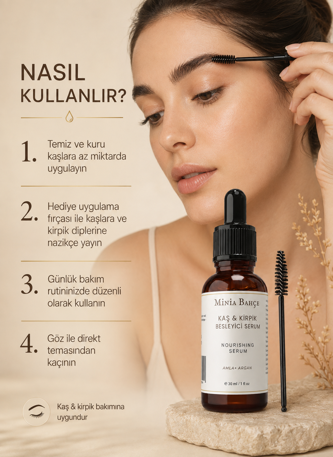 Kaş ve Kirpik Bakım Serumu – 30 ml | Fırça Hediyeli Bitkisel Yağ Bakımı