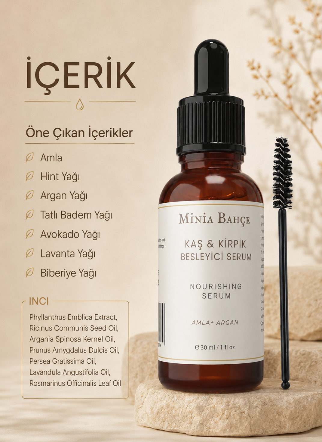 Kaş ve Kirpik Bakım Serumu – 30 ml | Fırça Hediyeli Bitkisel Yağ Bakımı