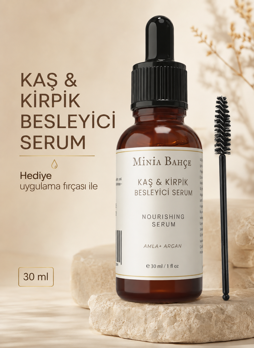 Kaş ve Kirpik Bakım Serumu – 30 ml | Fırça Hediyeli Bitkisel Yağ Bakımı