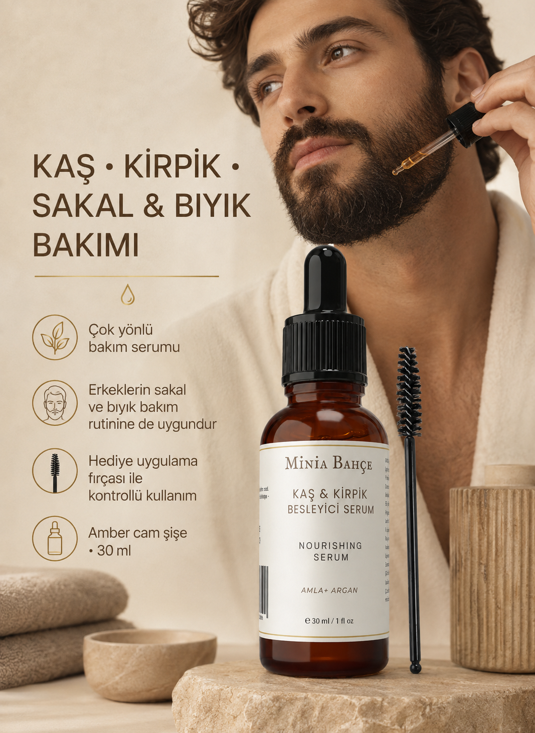 Kaş ve Kirpik Bakım Serumu – 30 ml | Fırça Hediyeli Bitkisel Yağ Bakımı