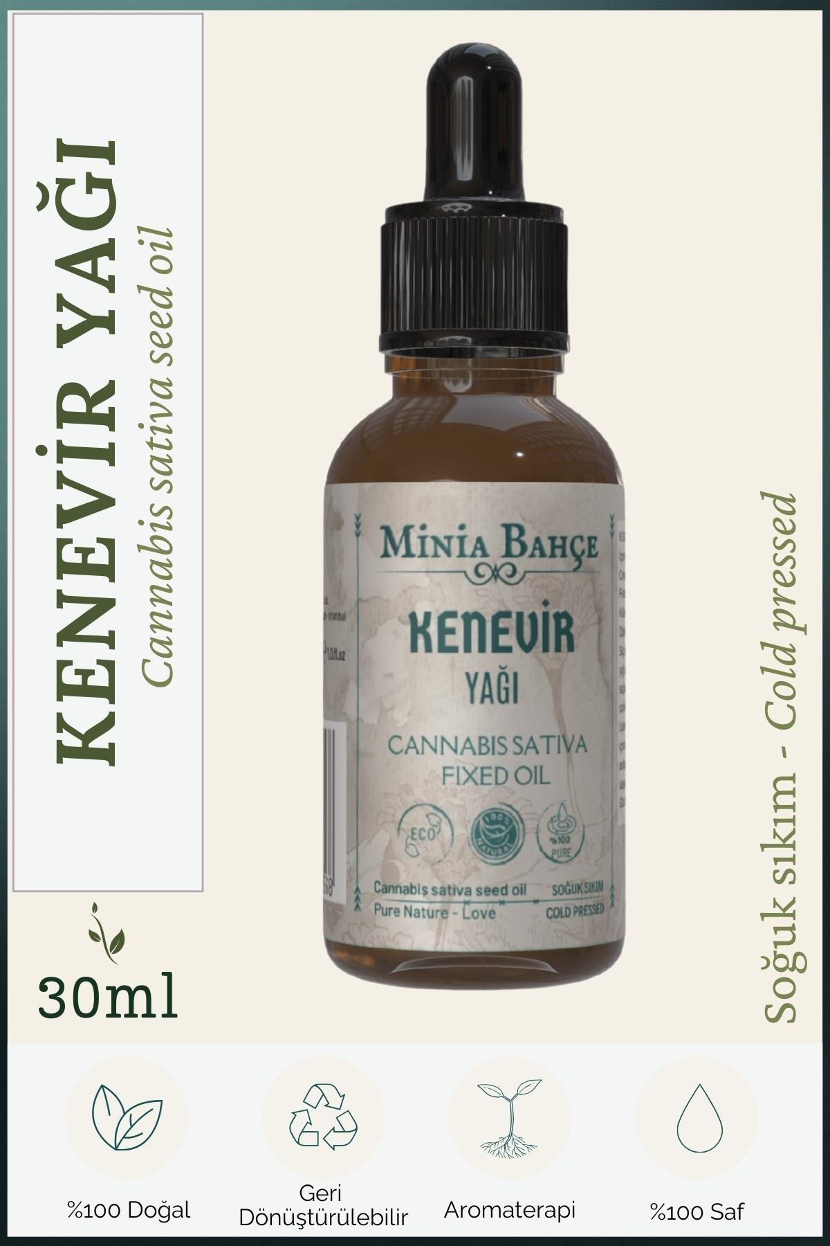 Kenevir Sabit Yağı, %100 Saf, 30 Ml