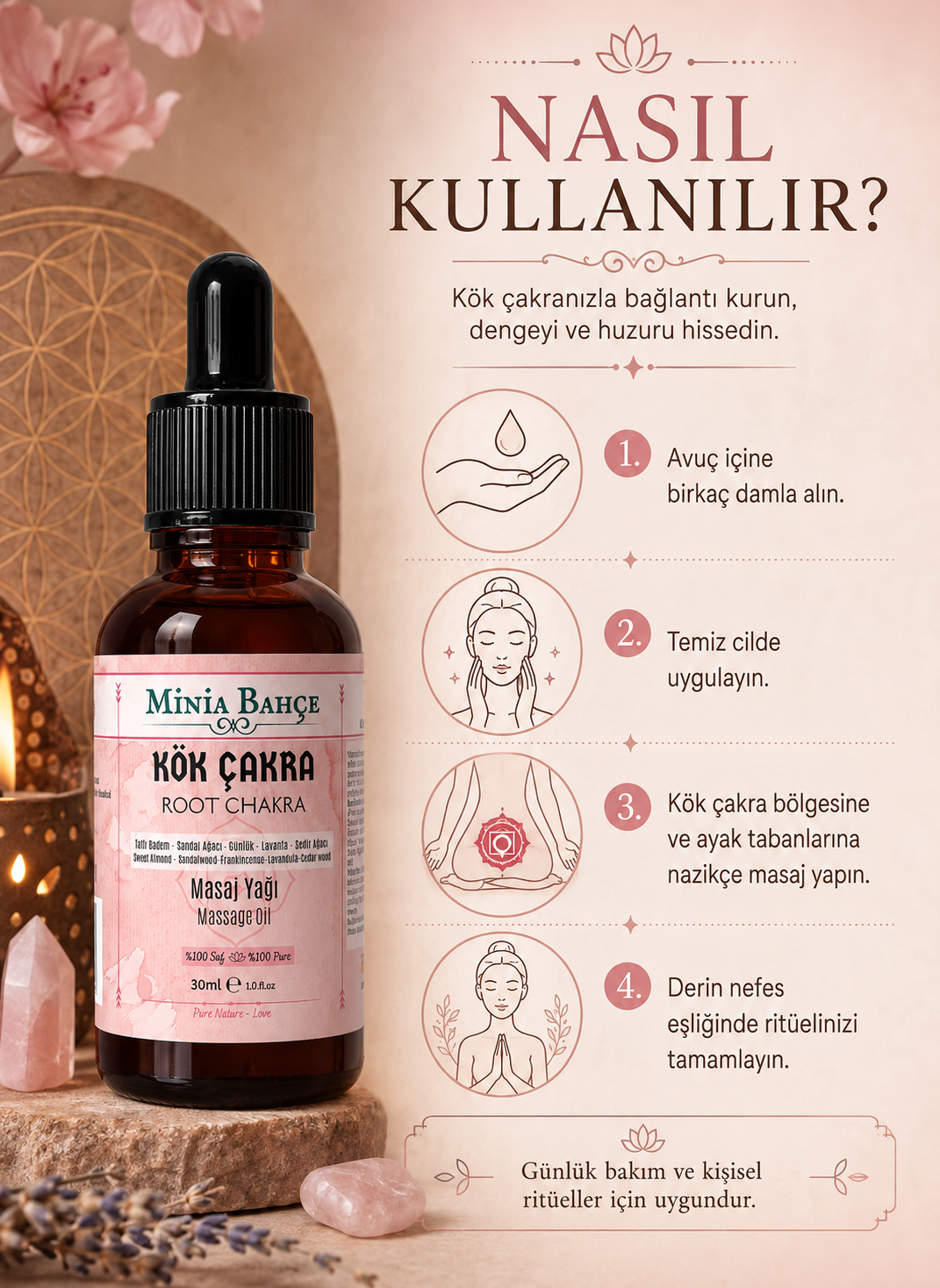 Kök Çakra Masaj Yağı - Root Chakra Oil, 30ml | %100 Saf ve Doğal