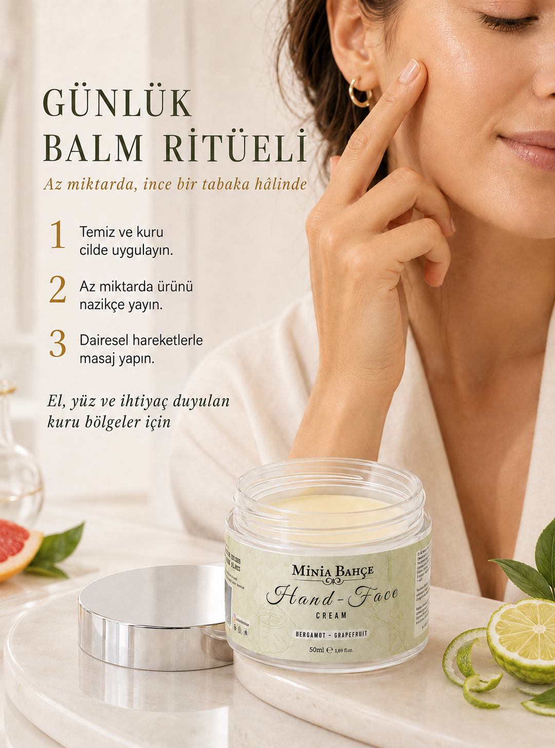 Minia Bahçe Greyfurt & Bergamot El ve Yüz Kremi - Koruyucu ve Besleyici Bakım 50ml