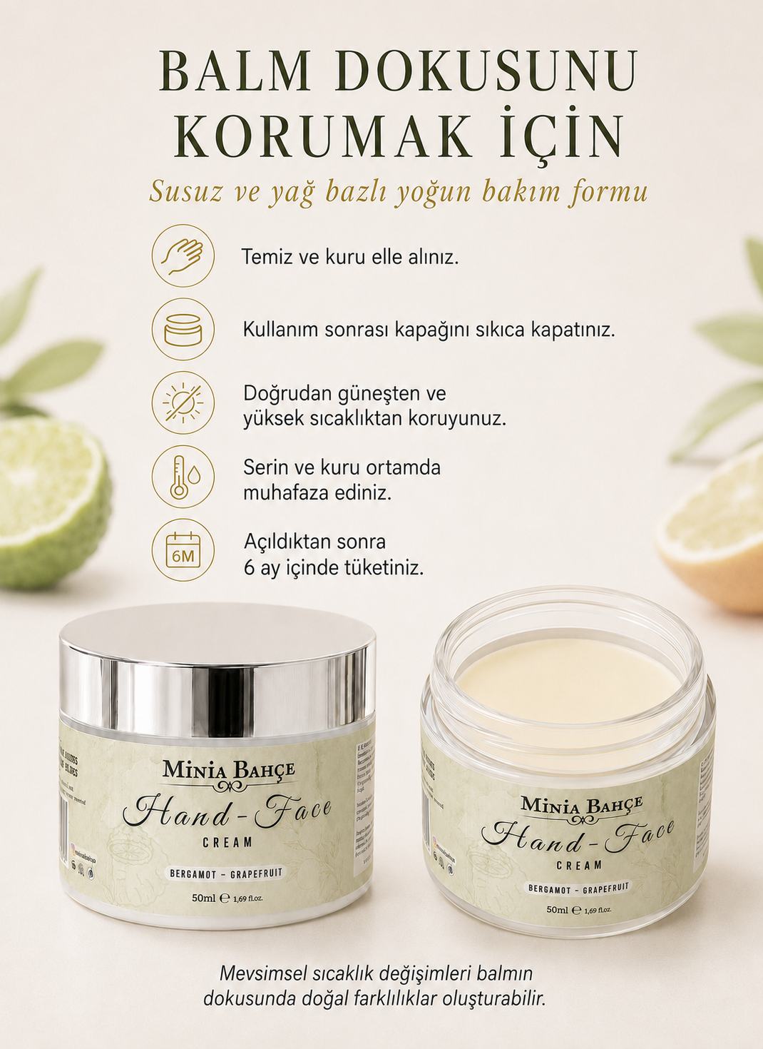 Minia Bahçe Greyfurt & Bergamot El ve Yüz Kremi - Koruyucu ve Besleyici Bakım 50ml