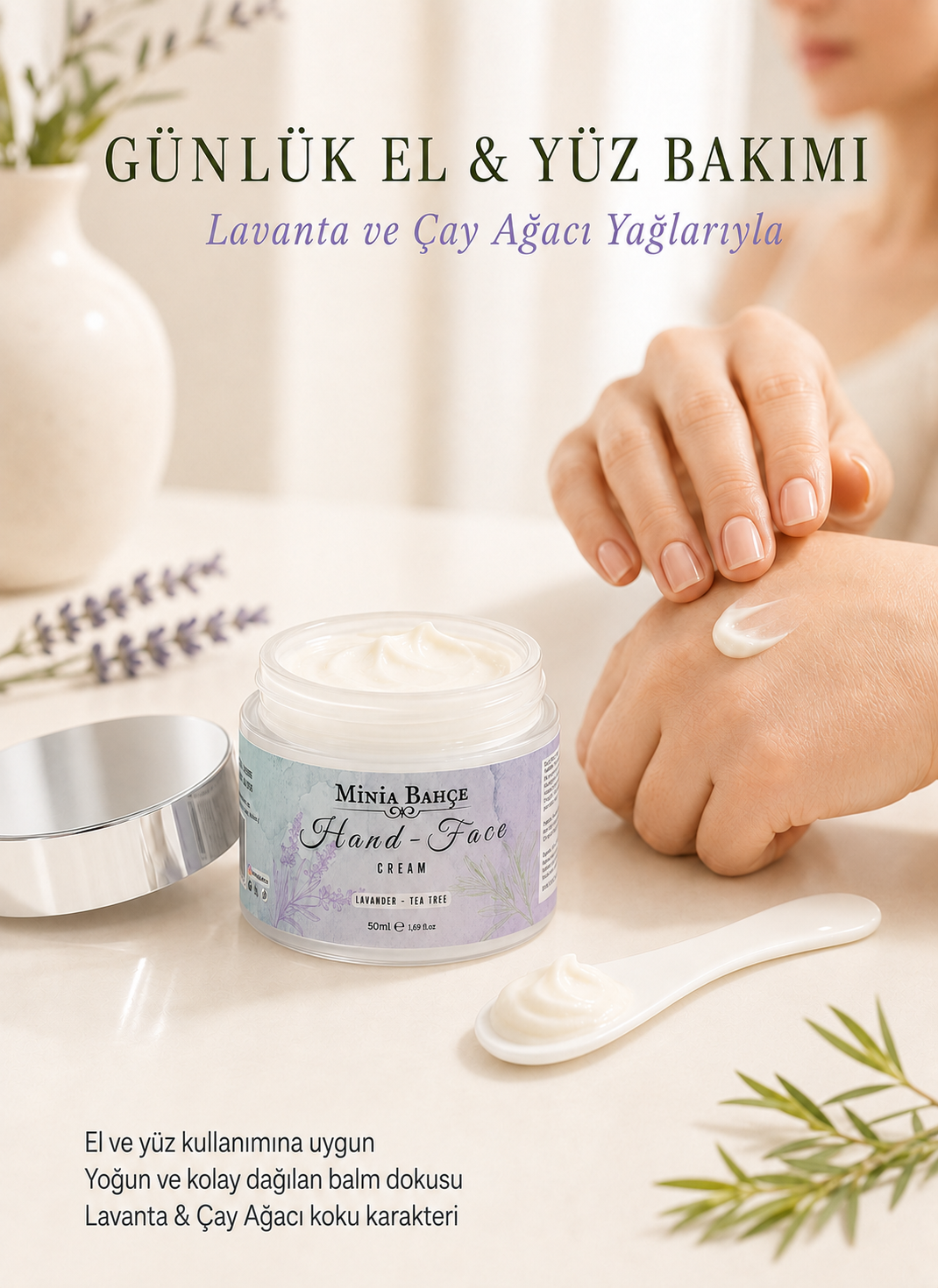 Minia Bahçe Lavanta & Çay Ağacı El ve Yüz Kremi - Koruyucu ve Besleyici Bakım 50ml