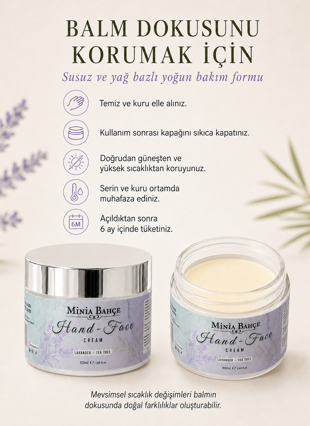 Minia Bahçe Lavanta & Çay Ağacı El ve Yüz Kremi - Koruyucu ve Besleyici Bakım 50ml