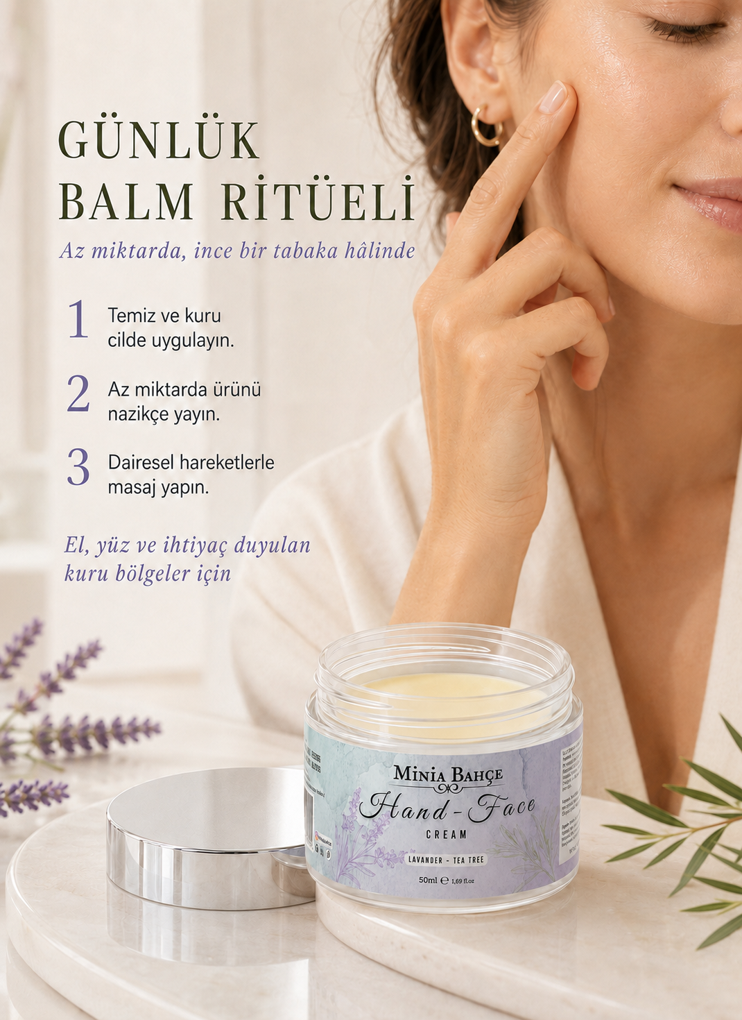 Minia Bahçe Lavanta & Çay Ağacı El ve Yüz Kremi - Koruyucu ve Besleyici Bakım 50ml