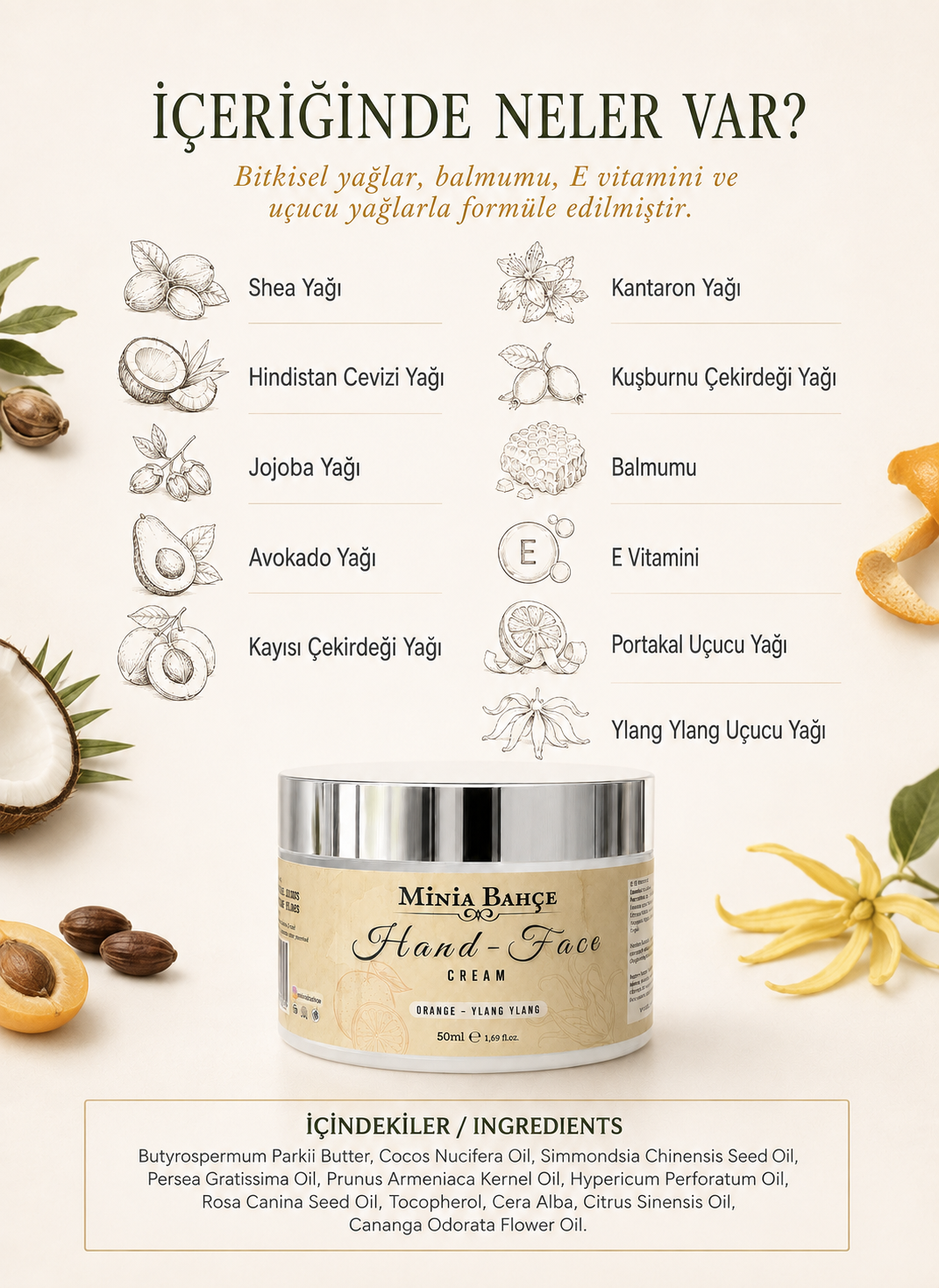 Minia Bahçe Portakal & Ylang Ylang El ve Yüz Kremi - Koruyucu ve Besleyici Bakım 50ml
