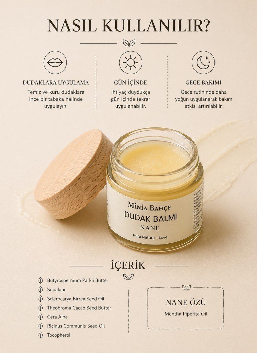 Nane Dudak Balmı – %100 Doğal Nemlendirici Dudak Bakımı 10 ml