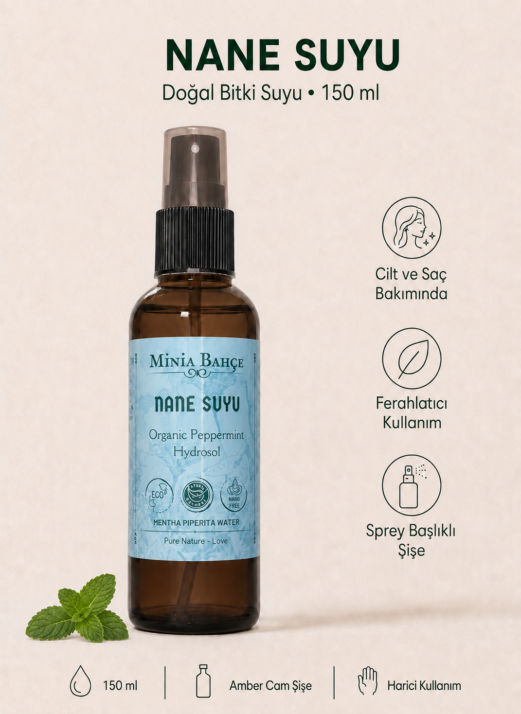 Nane Suyu - %100 Doğal ve Yağlı Hidrosol, 150ml