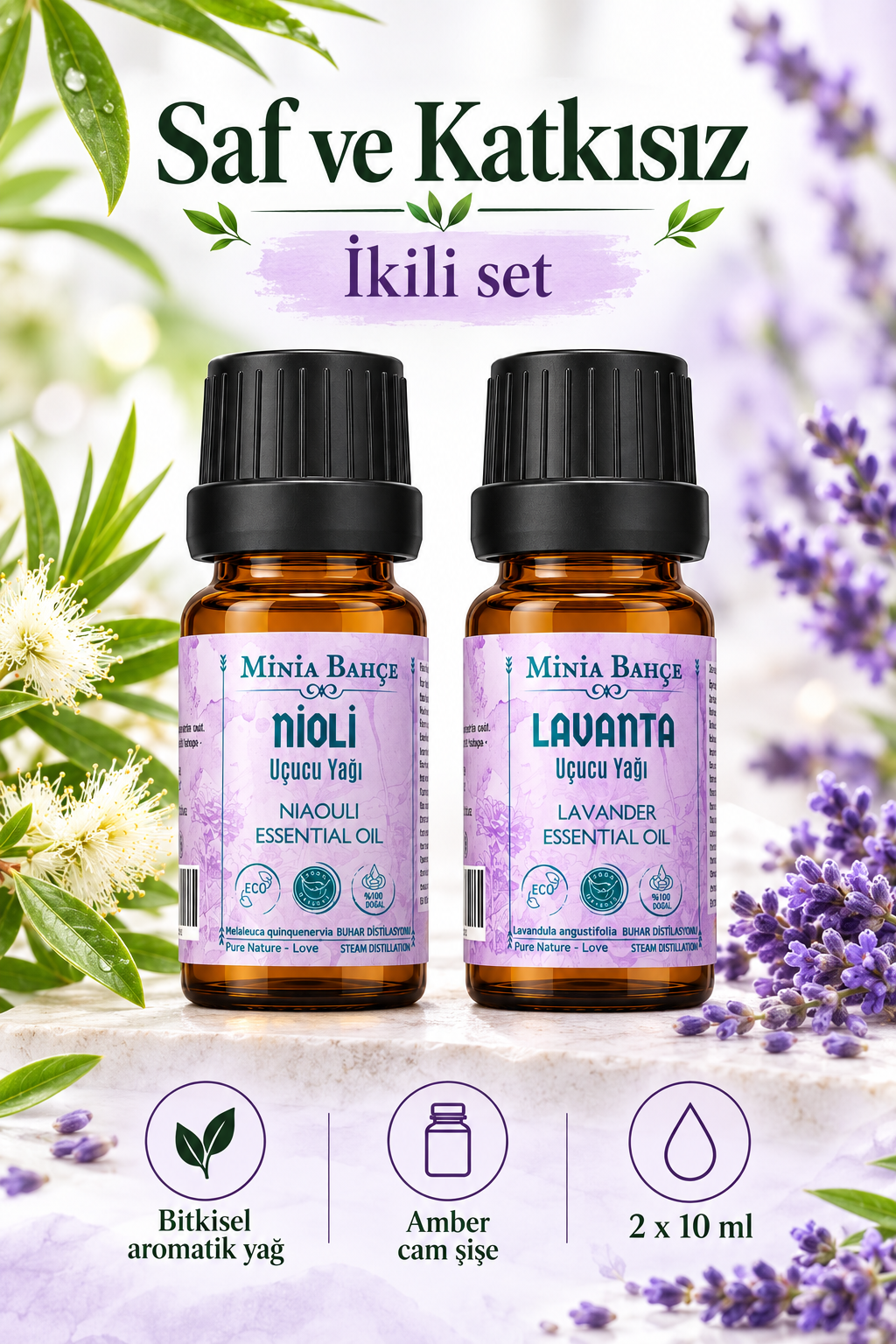 Nioli (Niaouli) & Lavanta Uçucu Yağ Seti – 10 ml x 2 | %100 Saf